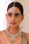 Shop_Swabhimann_Green Beads, Stones Paisley Moissani Polki Studded Necklace Set _at_Aza_Fashions