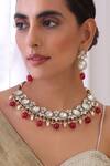 Shop Swabhimann Red Beads, Diamonds Moissani Polki Studded Geometric Necklace Set at Aza Fashions Shop_Swabhimann_Red Beads, Diamonds Moissani Polki Studded Geometric Necklace Set _at_Aza_Fashions