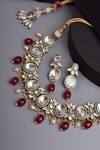 Buy_Swabhimann_Red Beads, Diamonds Moissani Polki Studded Geometric Necklace Set _Online_at_Aza_Fashions