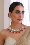 Shop Swabhimann Red Beads, Diamonds Moissani Polki Studded Geometric Necklace Set Online at Aza Fashions Shop_Swabhimann_Red Beads, Diamonds Moissani Polki Studded Geometric Necklace Set _Online_at_Aza_Fashions