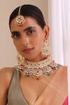 Swabhimann Multi Color Stones, Beads, Metallic Thread Floral Vine Polki Studded Choker Set Online at Aza Fashions Swabhimann_Multi Color Stones, Beads, Metallic Thread Floral Vine Polki Studded Choker Set _Online_at_Aza_Fashions