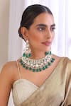 Buy_SWABHIMANN_Green Moissanite Polki Studded Floral Necklace Set _at_Aza_Fashions