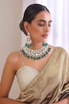 Shop_SWABHIMANN_Green Moissanite Polki Studded Floral Necklace Set _at_Aza_Fashions