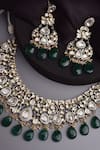 SWABHIMANN_Green Moissanite Polki Studded Floral Necklace Set _Online_at_Aza_Fashions