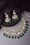 Buy_SWABHIMANN_Green Moissanite Polki Studded Floral Necklace Set _Online_at_Aza_Fashions