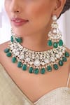 Shop_SWABHIMANN_Green Moissanite Polki Studded Floral Necklace Set _Online_at_Aza_Fashions