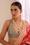 Shop_SWABHIMANN_Red Moissanite Polki Lotus Long Necklace Set _at_Aza_Fashions