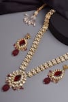 Buy_SWABHIMANN_Red Moissanite Polki Lotus Long Necklace Set _Online_at_Aza_Fashions