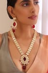 Shop_SWABHIMANN_Red Moissanite Polki Lotus Long Necklace Set _Online_at_Aza_Fashions