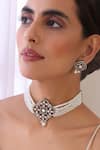 Swabhimann_White Pearls, Diamonds Floral Polki Studded Choker Set _Online_at_Aza_Fashions