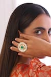 Shop_Swabhimann_Green Imitation Diamonds Gold Toned Kundan Ring With _at_Aza_Fashions