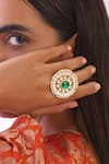 Swabhimann_Green Imitation Diamonds Gold Toned Kundan Ring With _Online_at_Aza_Fashions