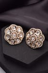 Shop_Swabhimann_Gold Plated Mirrors, Stones Gleaming Pansy Polki Stud Earrings _at_Aza_Fashions