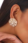 Buy_Swabhimann_Gold Plated Mirrors, Stones Gleaming Pansy Polki Stud Earrings _Online_at_Aza_Fashions