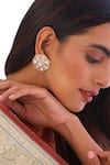 Shop_Swabhimann_Gold Plated Mirrors, Stones Gleaming Pansy Polki Stud Earrings _Online_at_Aza_Fashions