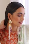 Shop_SWABHIMANN_Red Kundan Chandelier Furl Jhumka Earrings _at_Aza_Fashions