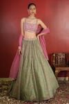 Buy_Enamour By Radha_Green Upada Silk Printed And Hand Embroidered Floral Round & Lehenga Set _at_Aza_Fashions