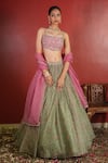 Enamour By Radha_Green Upada Silk Printed And Hand Embroidered Floral Round & Lehenga Set _Online_at_Aza_Fashions