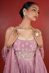 Enamour By Radha_Pink Upada Silk Hand Embellished Sequin Embroidered Yoke Anarkali With Dupatta _at_Aza_Fashions