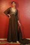 Buy_Enamour By Radha_Brown Upada Silk Hand Embellished Zardozi And Beads Yoke Anarkali With Dupatta _at_Aza_Fashions