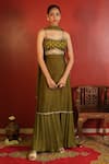 Enamour By Radha_Green Upada Silk Hand Embellished Zardozi Round Neck Kurta Sharara Set _Online_at_Aza_Fashions
