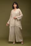 Buy_Farha Syed_Ivory Georgette Tissue Embroidered Cutdana V-neck Placement Kaftan Pant Set _at_Aza_Fashions