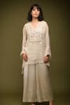 Buy_Farha Syed_Ivory Georgette Tissue Embroidered Cutdana V-neck Placement Kaftan Pant Set _Online_at_Aza_Fashions