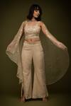 Farha Syed_Ivory Organza, Chanderi, Taffeta Cutdana Embroidered Floral Cape Pant Set _Online_at_Aza_Fashions