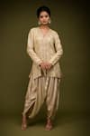 Buy_Farha Syed_Ivory Pure Organza Embroidered Cutdana Rosette Jacket Kurta Dhoti Pant Set_at_Aza_Fashions