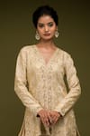 Farha Syed_Ivory Pure Organza Embroidered Cutdana Rosette Jacket Kurta Dhoti Pant Set_Online_at_Aza_Fashions