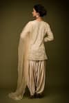 Shop_Farha Syed_Ivory Pure Organza Embroidered Cutdana Rosette Jacket Kurta Dhoti Pant Set_at_Aza_Fashions