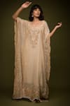 Buy_Farha Syed_Ivory Handloom Tissue Chanderi Embroidered Cutdana V-neck Floral Cutwork Kaftan _at_Aza_Fashions