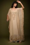 Buy_Farha Syed_Ivory Handloom Tissue Chanderi Embroidered Cutdana V-neck Floral Cutwork Kaftan _Online_at_Aza_Fashions