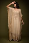 Farha Syed_Ivory Handloom Tissue Chanderi Embroidered Cutdana V-neck Floral Cutwork Kaftan _at_Aza_Fashions