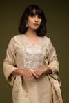 Farha Syed_Ivory Handloom Tissue Chanderi Embroidered Mirrorwork Floral Kurta Pant Set_Online_at_Aza_Fashions