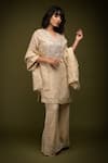 Buy_Farha Syed_Ivory Handloom Tissue Chanderi Embroidered Mirrorwork Floral Kurta Pant Set_Online_at_Aza_Fashions