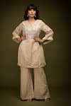 Shop_Farha Syed_Ivory Handloom Tissue Chanderi Embroidered Mirrorwork Floral Kurta Pant Set_Online_at_Aza_Fashions