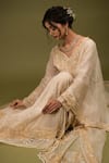 Farha Syed_Ivory Pure Organza Embroidered Cutdana V-neck Cutwork Anarkali Palazzo Set _at_Aza_Fashions