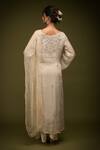 Shop_Farha Syed_Ivory Satin, Organza Cut Work, Cutdana Embroidered Floral Kurta Dhoti Pant Set _at_Aza_Fashions