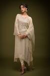 Shop_Farha Syed_Ivory Satin, Organza Cut Work, Cutdana Embroidered Floral Kurta Dhoti Pant Set _Online_at_Aza_Fashions
