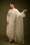 Farha Syed_Ivory Satin, Organza Cut Work, Cutdana Embroidered Floral Kurta Dhoti Pant Set _at_Aza_Fashions