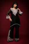 Buy_Farha Syed_Black Pure Organza Embroidered Cutdana V-neck Floral Cutwork Kurta With Pant _Online_at_Aza_Fashions