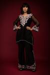 Farha Syed_Black Pure Organza Embroidered Cutdana V-neck Floral Cutwork Kurta With Pant _at_Aza_Fashions