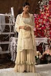 Buy_Farha Syed_Beige Handloom Zari Woven Chanderi Floral Applique Work Kurta And Sharara Set_Online_at_Aza_Fashions