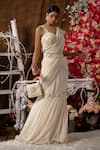 Farha Syed_Ivory Georgette, Taffeta Zari, Sequins, Fishcut Embroidered Pre-draped Saree Set _Online_at_Aza_Fashions