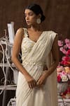 Buy_Farha Syed_Ivory Georgette, Taffeta Zari, Sequins, Fishcut Embroidered Pre-draped Saree Set _Online_at_Aza_Fashions
