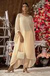 Buy_Farha Syed_Ivory Modal, Organza, Taffeta Cut And Cutdana Embroidered Kurta Dhoti Pant Set _at_Aza_Fashions