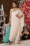 Buy_Farha Syed_Cream Georgette Embroidered Cutdana Asymmetric 3d Floral Kaftan _at_Aza_Fashions