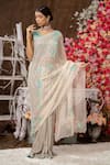 Buy_Farha Syed_Peach Organza, Tulle, Taffeta Sequins, Embroidery Scallop Saree With Blouse _at_Aza_Fashions