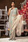 Buy_Farha Syed_Peach Organza, Tulle, Taffeta Sequins, Embroidery Scallop Saree With Blouse _Online_at_Aza_Fashions